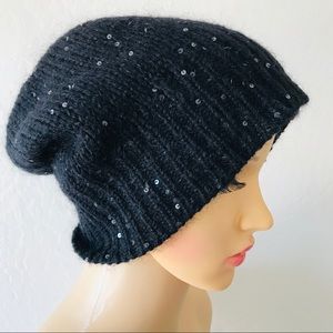 Tory Burch black wool & sequin skull hat in EUC